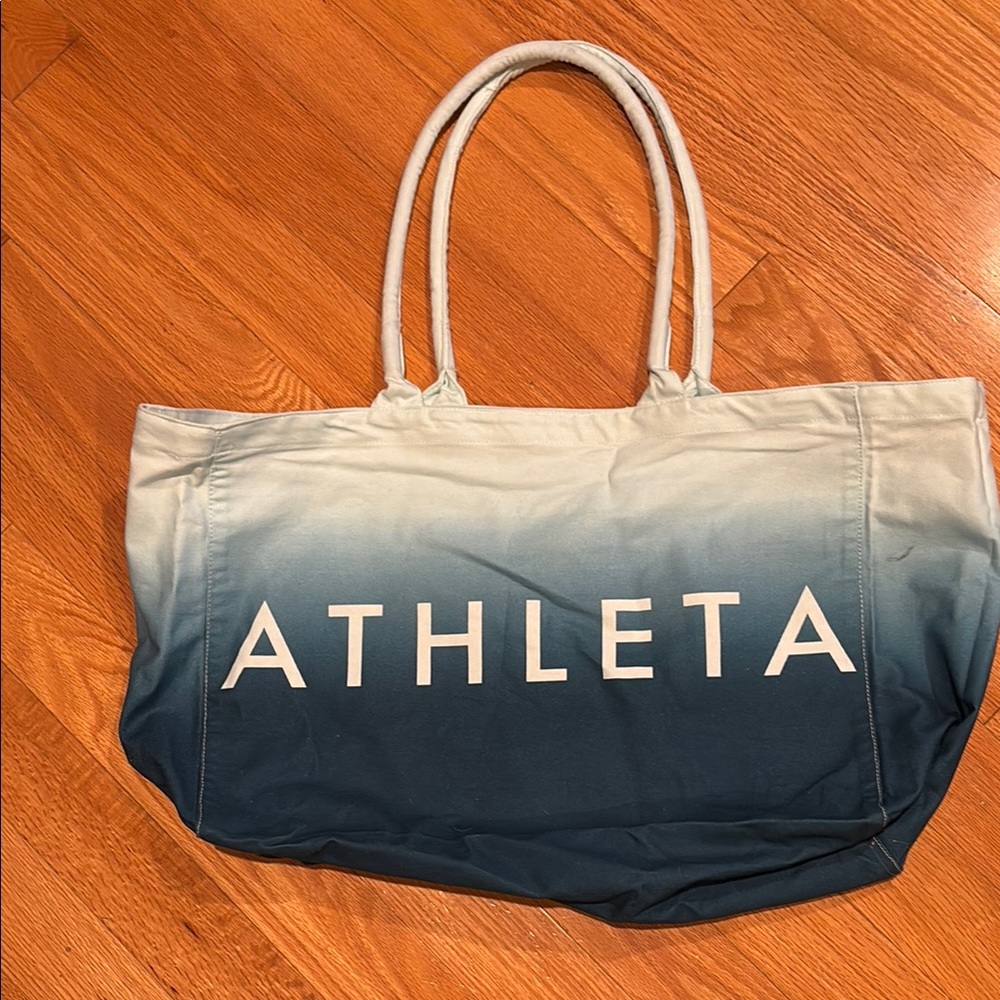 Athleta Blue and White Canvas Tote Bag